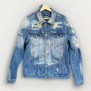 Decibel Denim Trucker Jacket Men Sz Large Heavily Distressed Shredded Streetwear